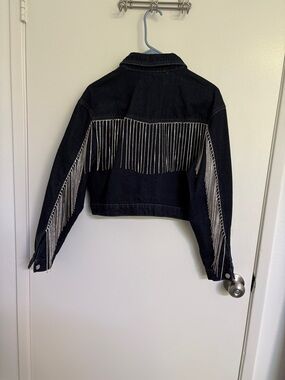 Zara  Denim Jacket with Silver Crystal Fringe